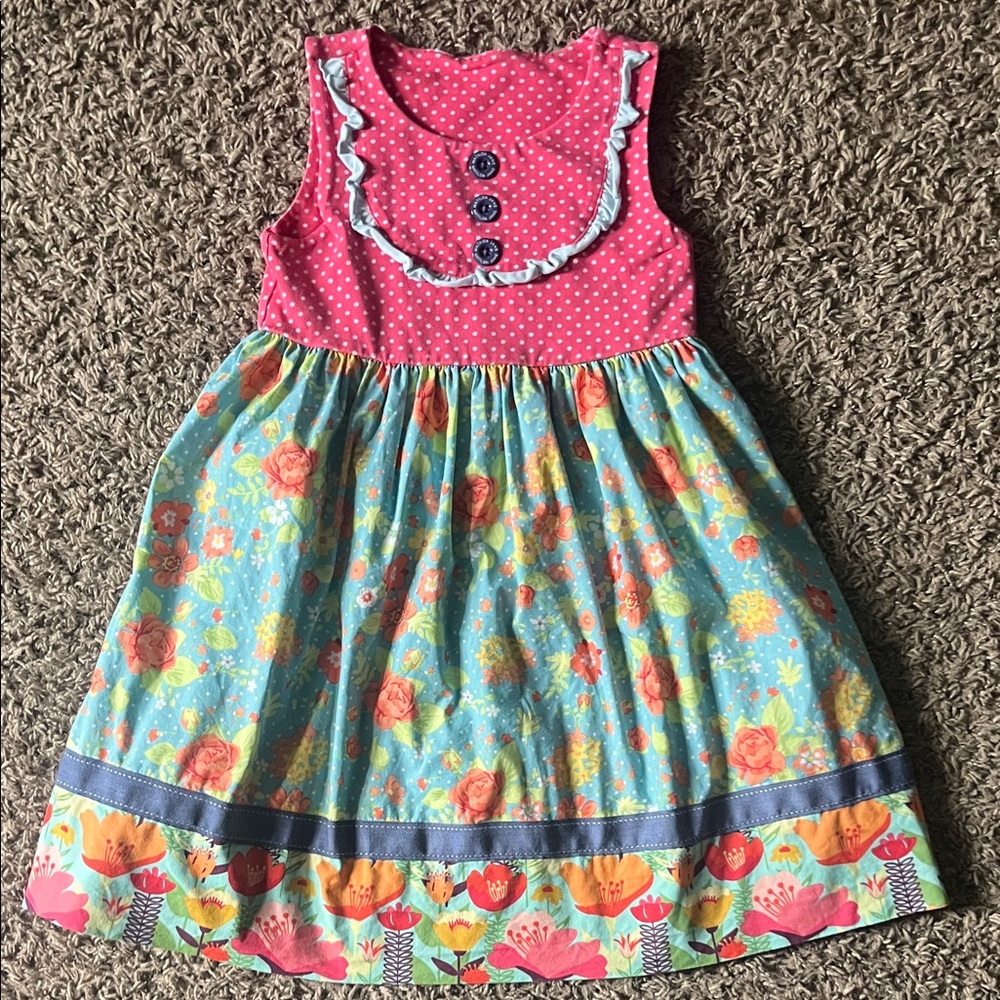 Matilda Jane Pink Polka Dot and Floral Blue Dress